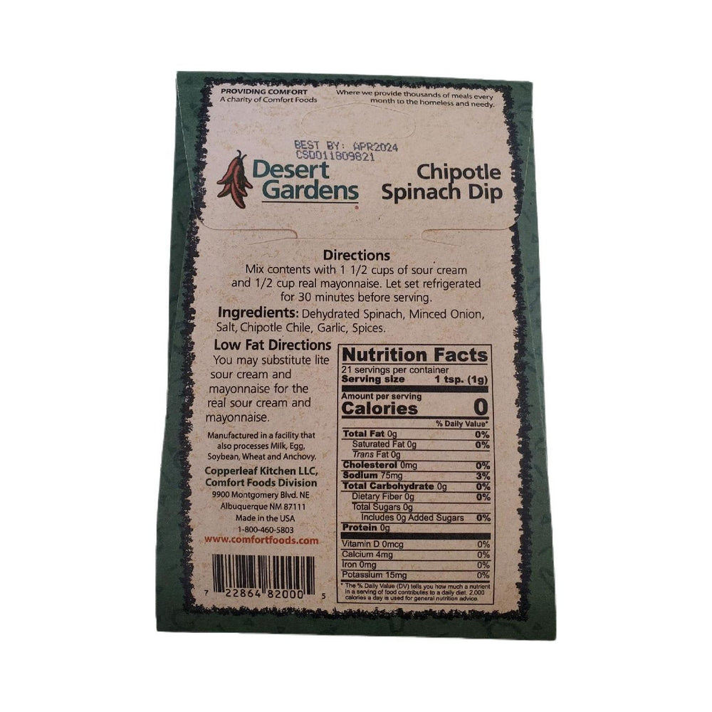 Desert Gardens Chipotle Spinach Dip Mix-#1 Ranked New Mexico Salsa & Chile Powder | Made in New Mexico