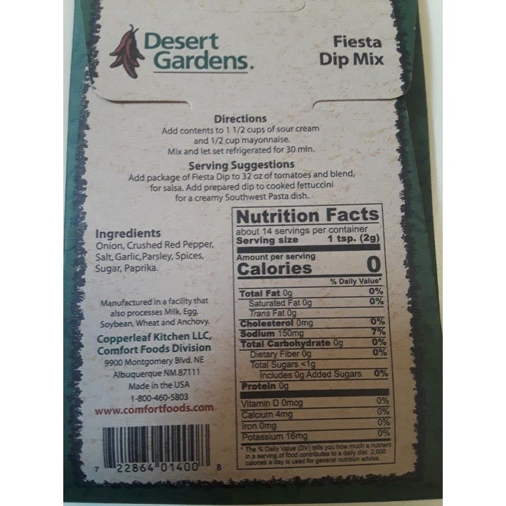 Desert Gardens Fiesta Dip Mix-#1 Ranked New Mexico Salsa & Chile Powder | Made in New Mexico