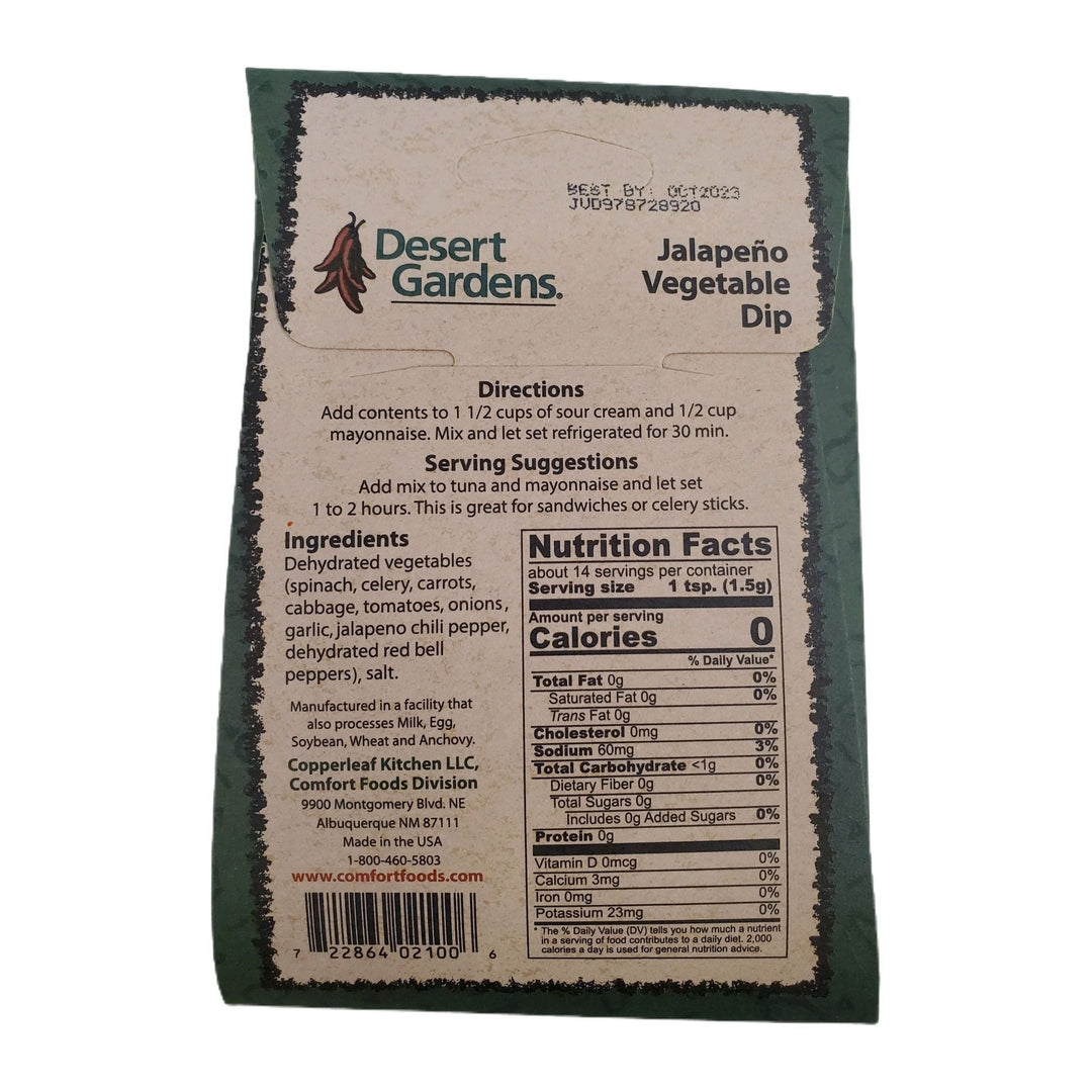 Desert Gardens Jalapeno Vegetable Dip Mix-#1 Ranked New Mexico Salsa & Chile Powder | Made in New Mexico