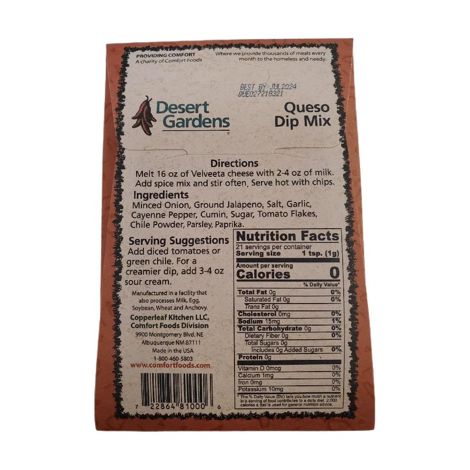 Desert Gardens Queso Dip Mix-#1 Ranked New Mexico Salsa & Chile Powder | Made in New Mexico