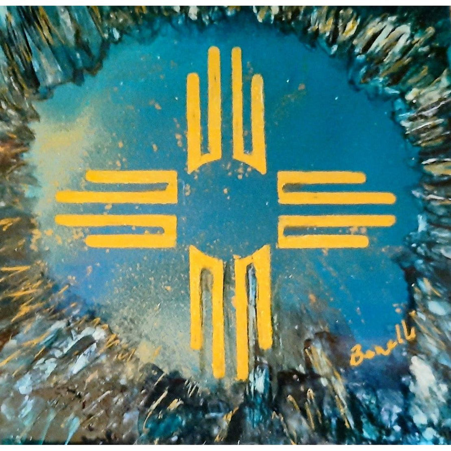 Hand Painted Blue Zia Coaster-#1 Ranked New Mexico Salsa & Chile Powder | Made in New Mexico