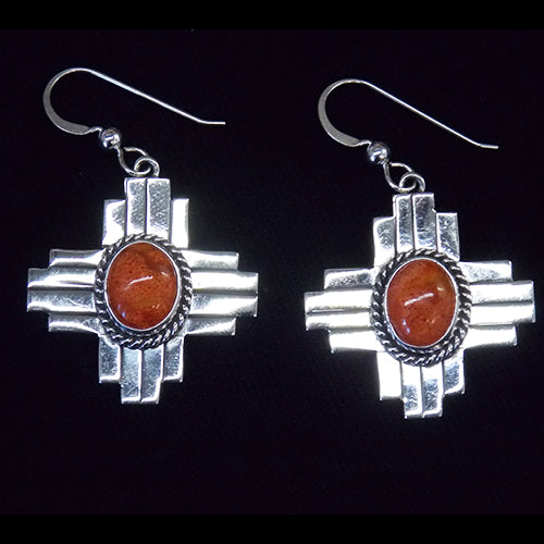 One Of The Largest Ever Orange Coral Native American Sterling Silver Earrings One Of The Largest Ever Orange Coral Native American Sterling Silver Earrings