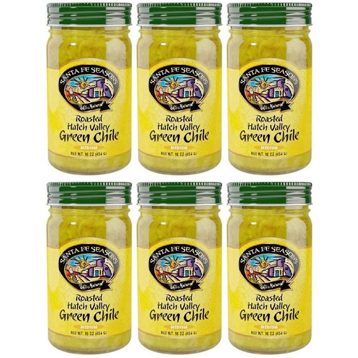 Roasted Hatch Valley Green Chile SF Seasons Medium 6 Pack-#1 Ranked New Mexico Salsa & Chile Powder | Made in New Mexico