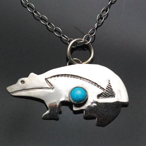 Silver and Turquoise Spirit Bear Necklace-#1 Ranked New Mexico Salsa & Chile Powder | Made in New Mexico