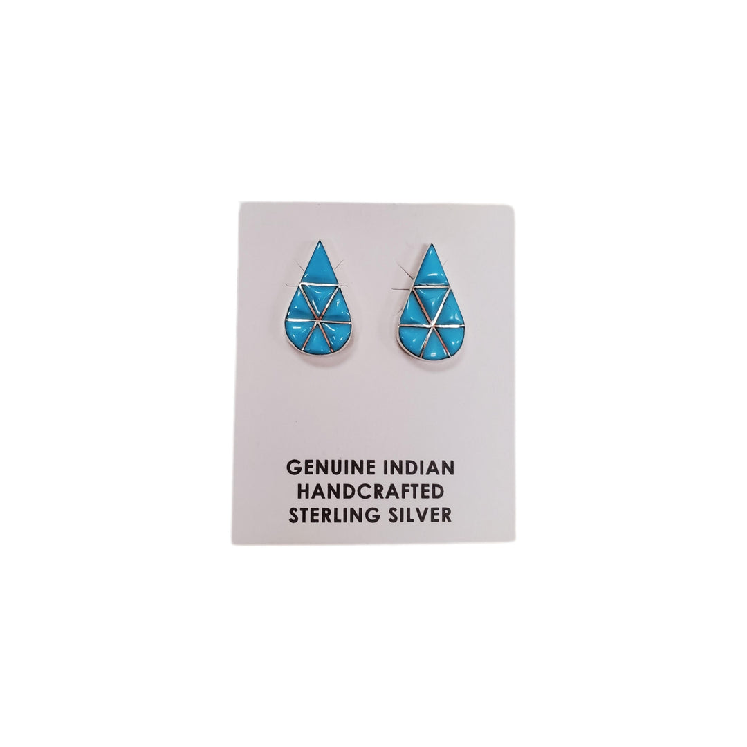 Zuni Turquoise Cushion tear drop stud earring-#1 Ranked New Mexico Salsa & Chile Powder | Made in New Mexico