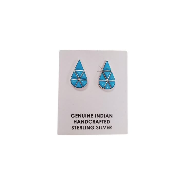 Zuni Turquoise Cushion tear drop stud earring-#1 Ranked New Mexico Salsa & Chile Powder | Made in New Mexico