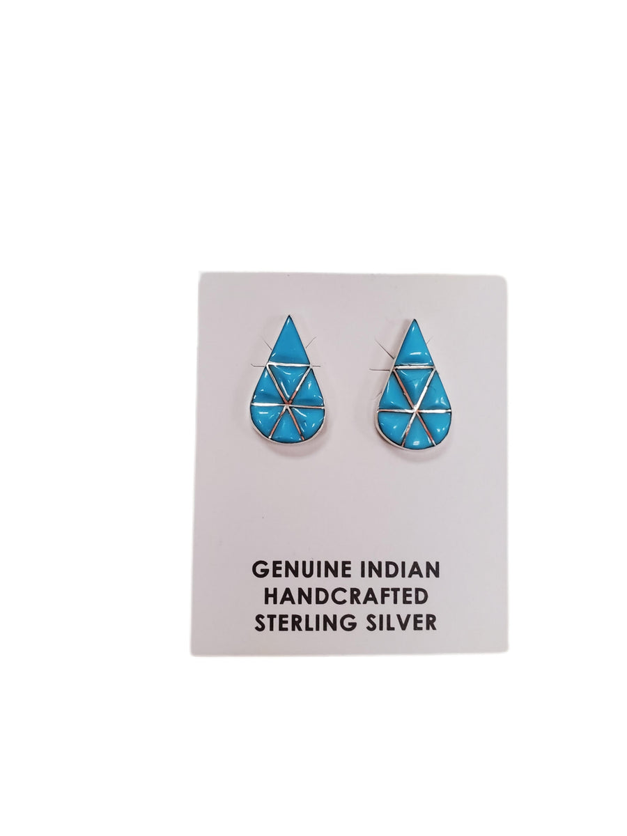 Zuni Turquoise Cushion tear drop stud earring-#1 Ranked New Mexico Salsa &amp; Chile Powder | Made in New Mexico