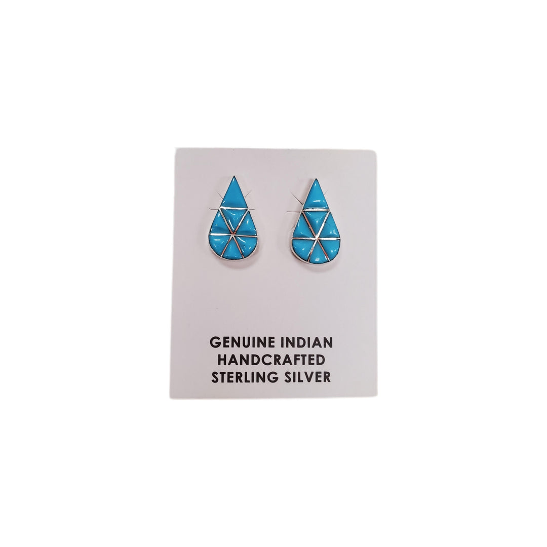 Zuni Turquoise Cushion tear drop stud earring-#1 Ranked New Mexico Salsa & Chile Powder | Made in New Mexico