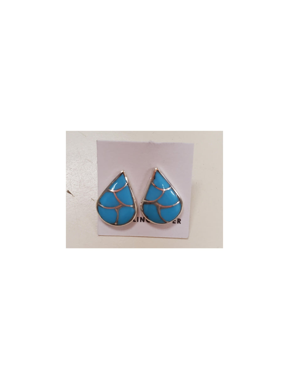 Zuni Turquoise tear drop stud earring-#1 Ranked New Mexico Salsa &amp; Chile Powder | Made in New Mexico
