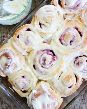 Raspberry Lavender Sweet Rolls with Cream Cheese Icing
