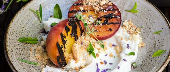 Grilled Peaches with Lavender and Honey Whipped Ricotta