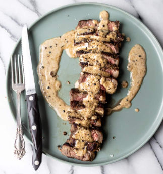 Steak with Creamy Lavender Pepper Sauce