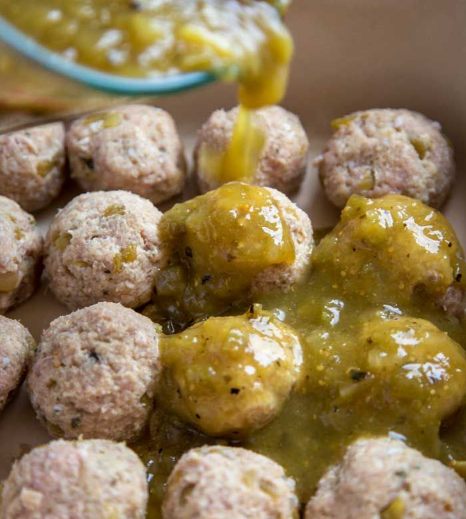 Cheese Stuffed Green Chile Meatballs