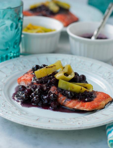 Grilled Salmon with Blueberry and Hatch Green Chile Sauce