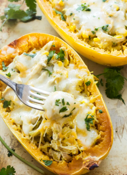 Green Chile and Chicken Stuffed Spaghetti Squash