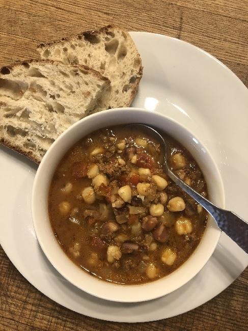 Bison, Posole, and Green Chile Stew