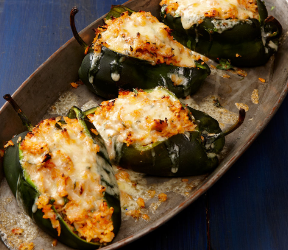 Quinoa, Corn and Green Chile Stuffed Poblano Peppers