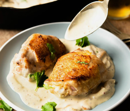 Creamy Green Chile Mustard Chicken Thighs