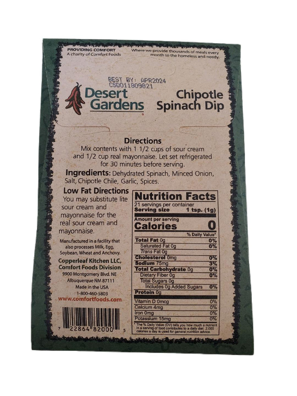 Desert Gardens Chipotle Spinach Dip Mix-#1 Ranked New Mexico Salsa &amp; Chile Powder | Made in New Mexico