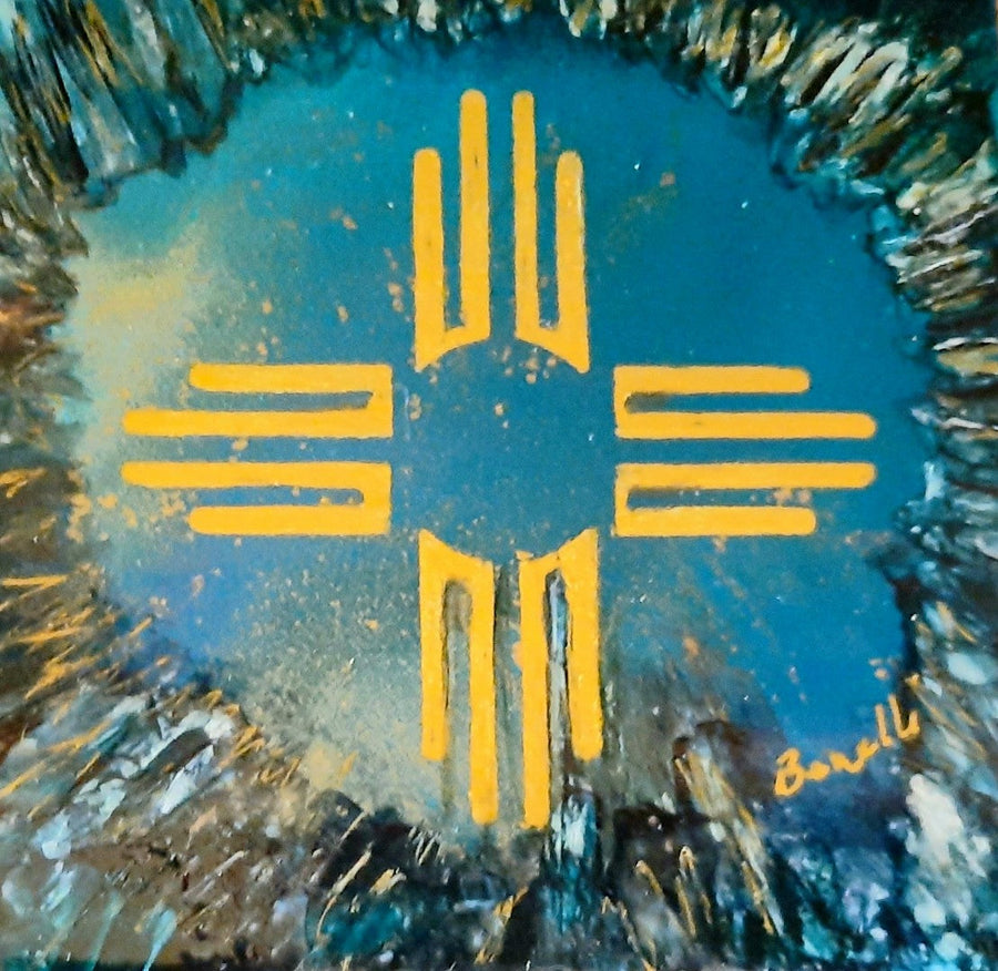 Hand Painted Blue Zia Coaster-#1 Ranked New Mexico Salsa &amp; Chile Powder | Made in New Mexico