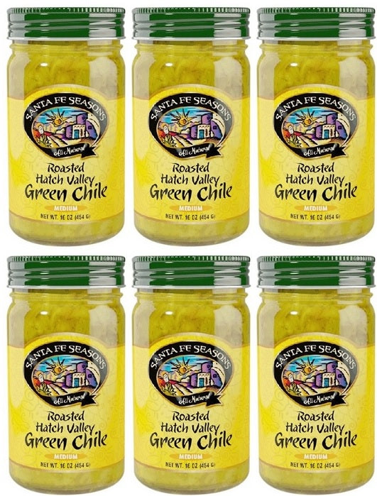 Roasted Hatch Valley Green Chile SF Seasons Medium 6 Pack-#1 Ranked New Mexico Salsa &amp; Chile Powder | Made in New Mexico