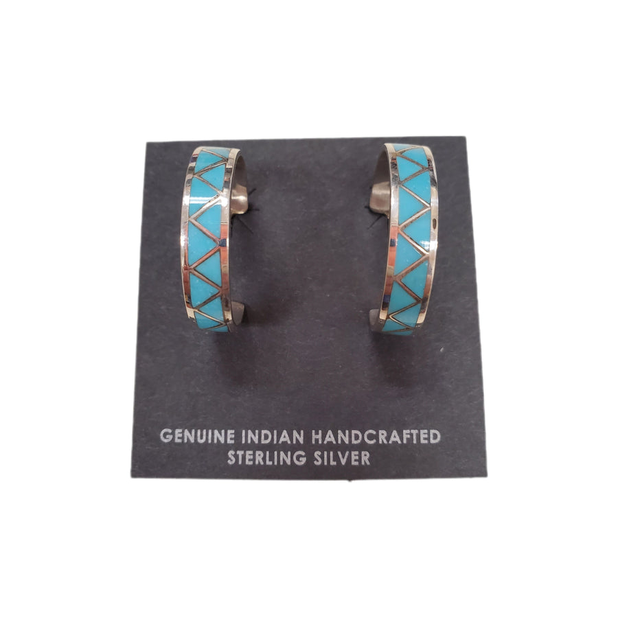 Zuni Turquoise 3/4 hoop silver and turquoise inlay-#1 Ranked New Mexico Salsa &amp; Chile Powder | Made in New Mexico