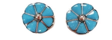 Zuni turquoise flower stud earring