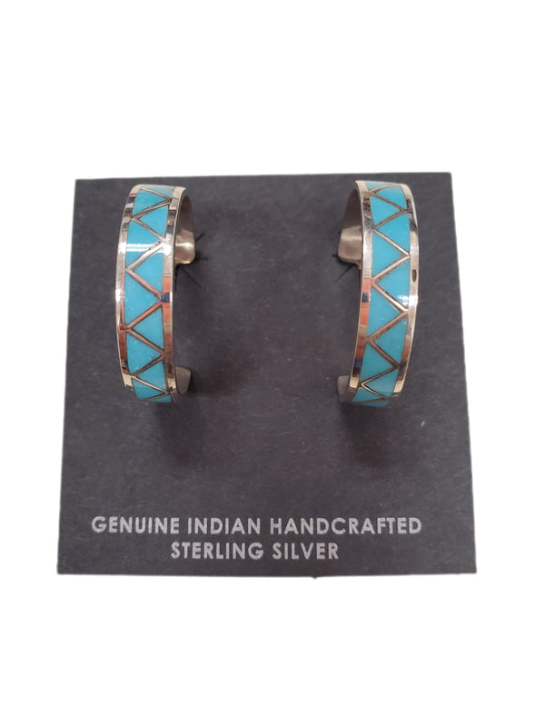 Zuni Turquoise 3/4 hoop silver and turquoise inlay
